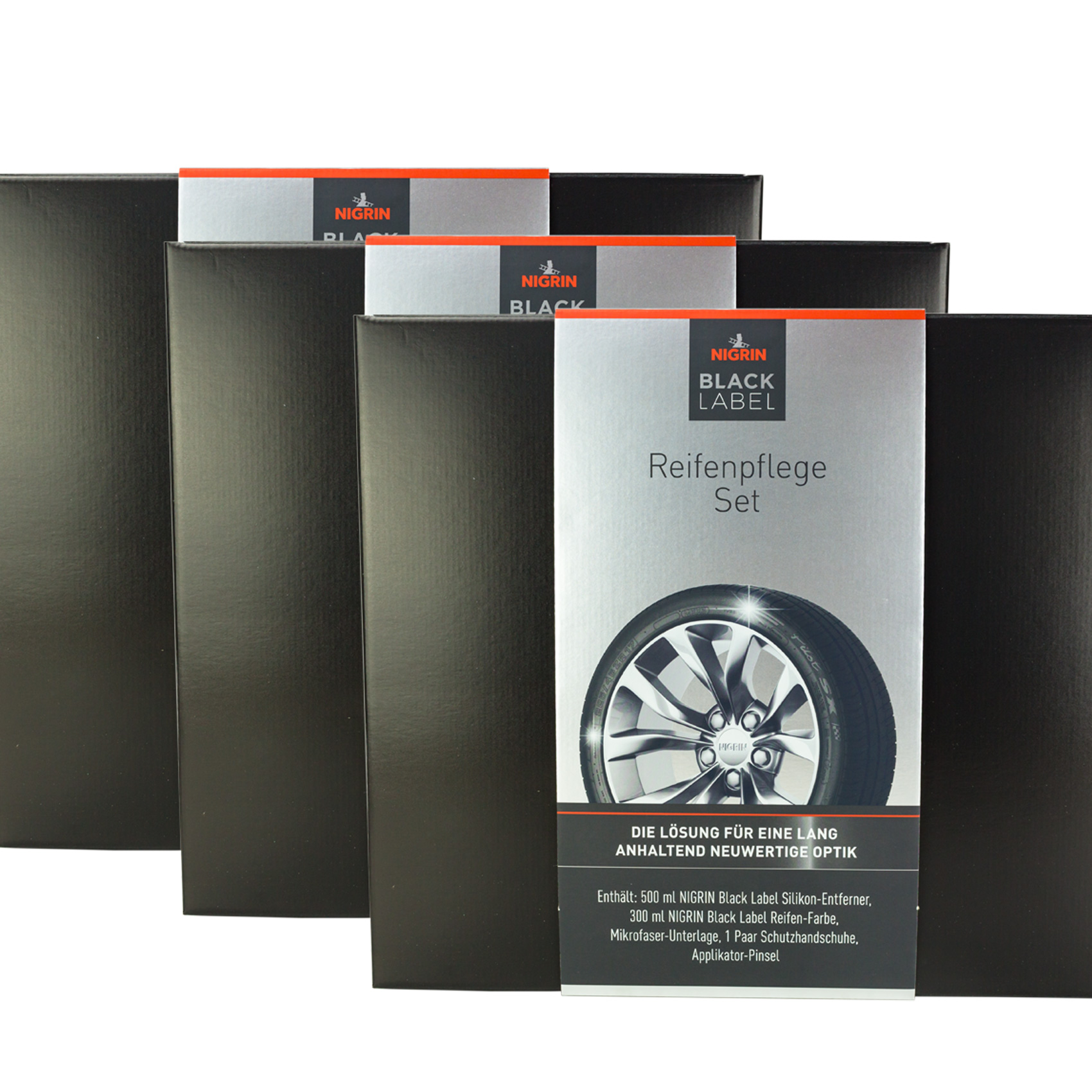 3x NIGRIN BLACK LABEL Reifenpflege-Set 1 Stück 72058