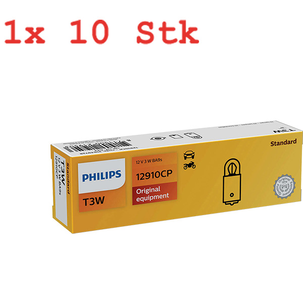 10x PHILIPS GLÜHBIRNE TÜRLICHT HANDSCHUHFACHLEUCHTE PARKLICHT 12V 3W BA9s T3W